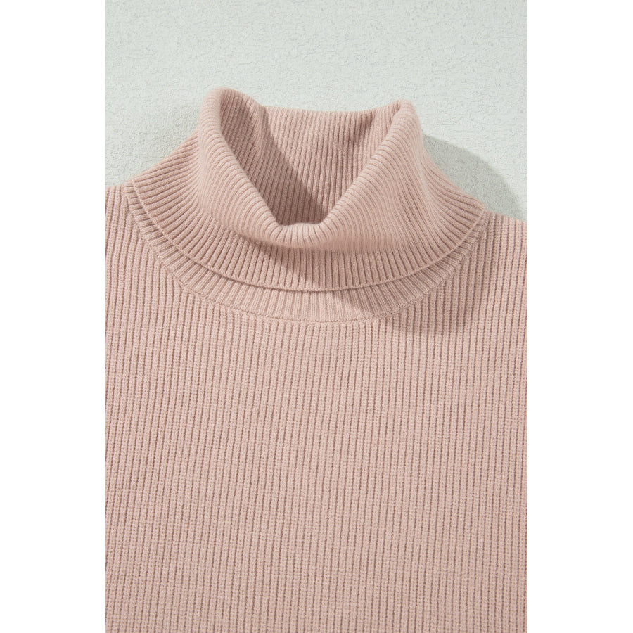Light French Beige Sleeveless High Neck Knit Split Hem Shift Silhouette Wool Sweater Vest Sweaters & Cardigans/Sweater Vests