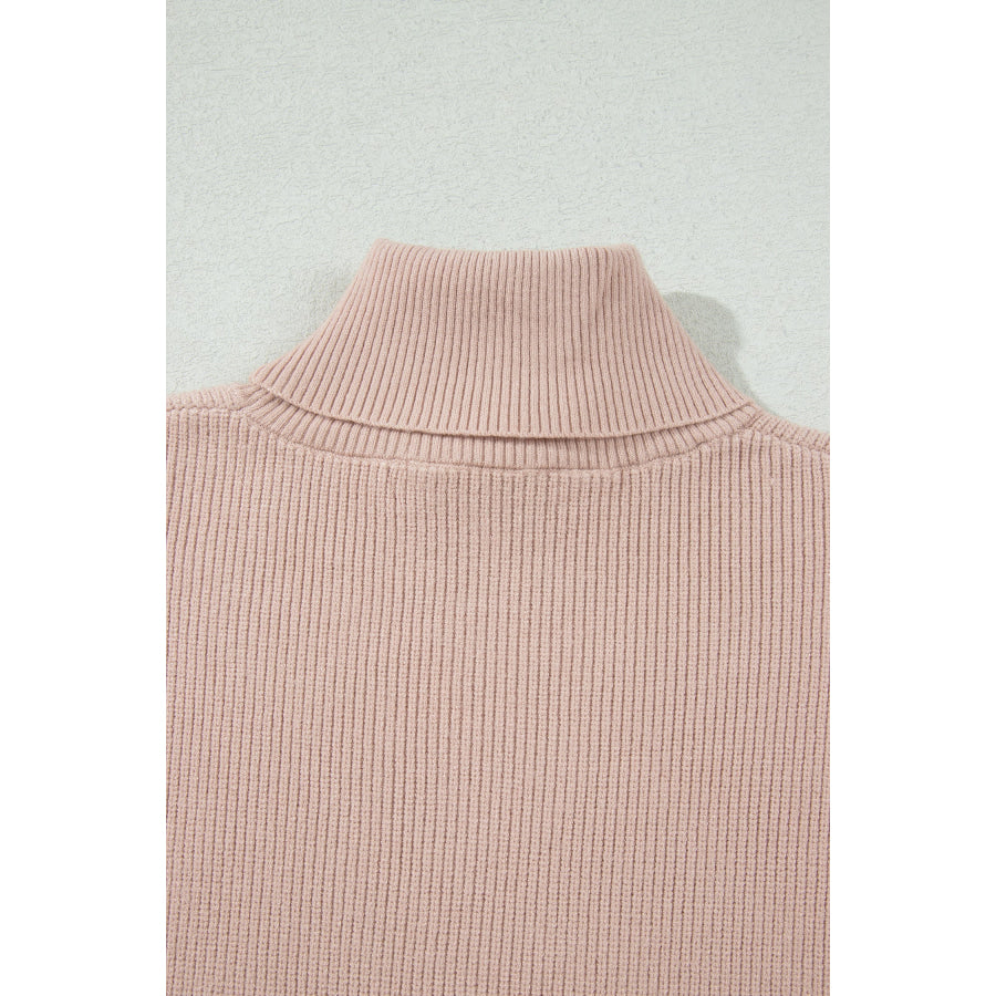 Light French Beige Sleeveless High Neck Knit Split Hem Shift Silhouette Wool Sweater Vest Sweaters & Cardigans/Sweater Vests
