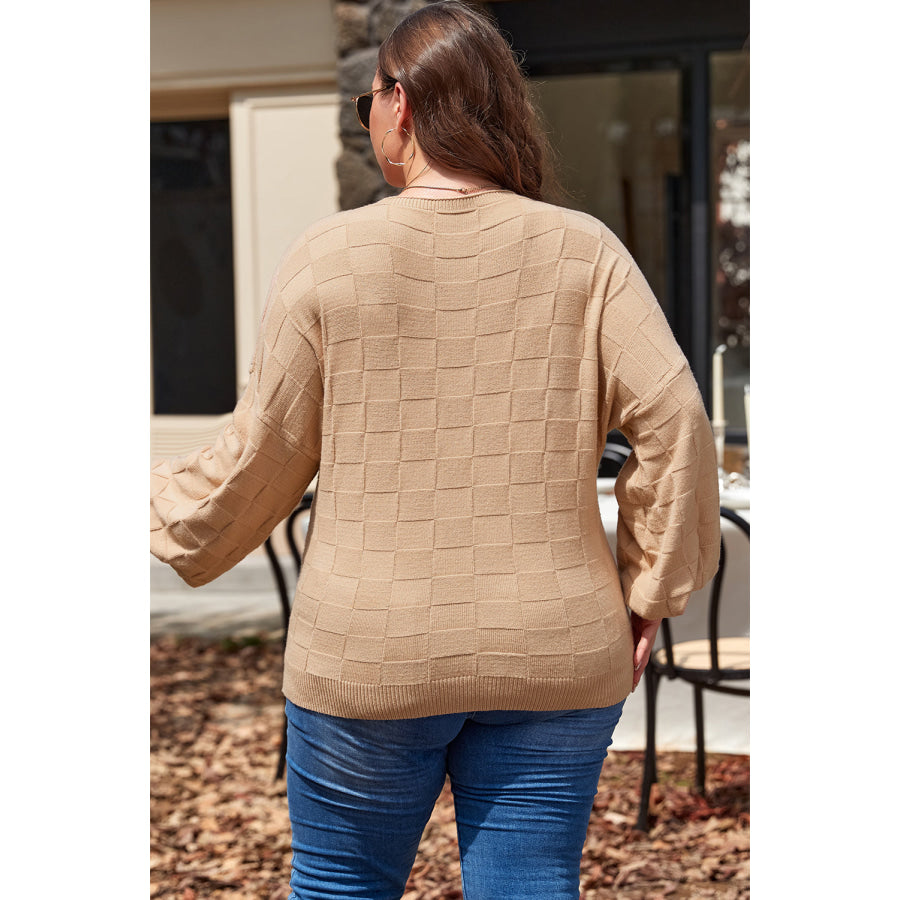 Light French Beige Solid Checkered Textured Knit Plus Size Sweater Sale (50% OFF)/Sale OFF)