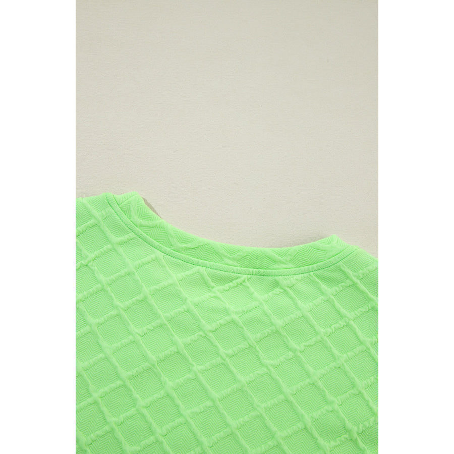 Light Green Checkered Textured Tee and Drawstring Shorts Two Piece Sets/Short Sets