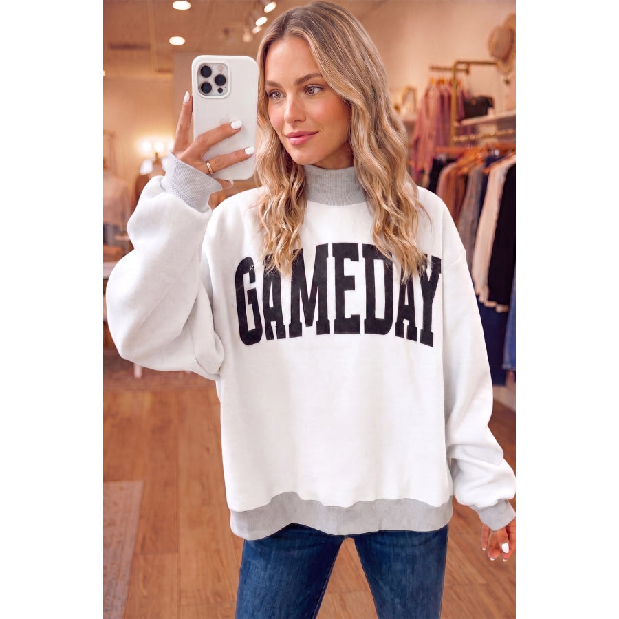 Light Grey High Neck GAMEDAY/ FOOTBALL Double Side Printed Reversible Sweatshirt Tops/Sweatshirts & Hoodies