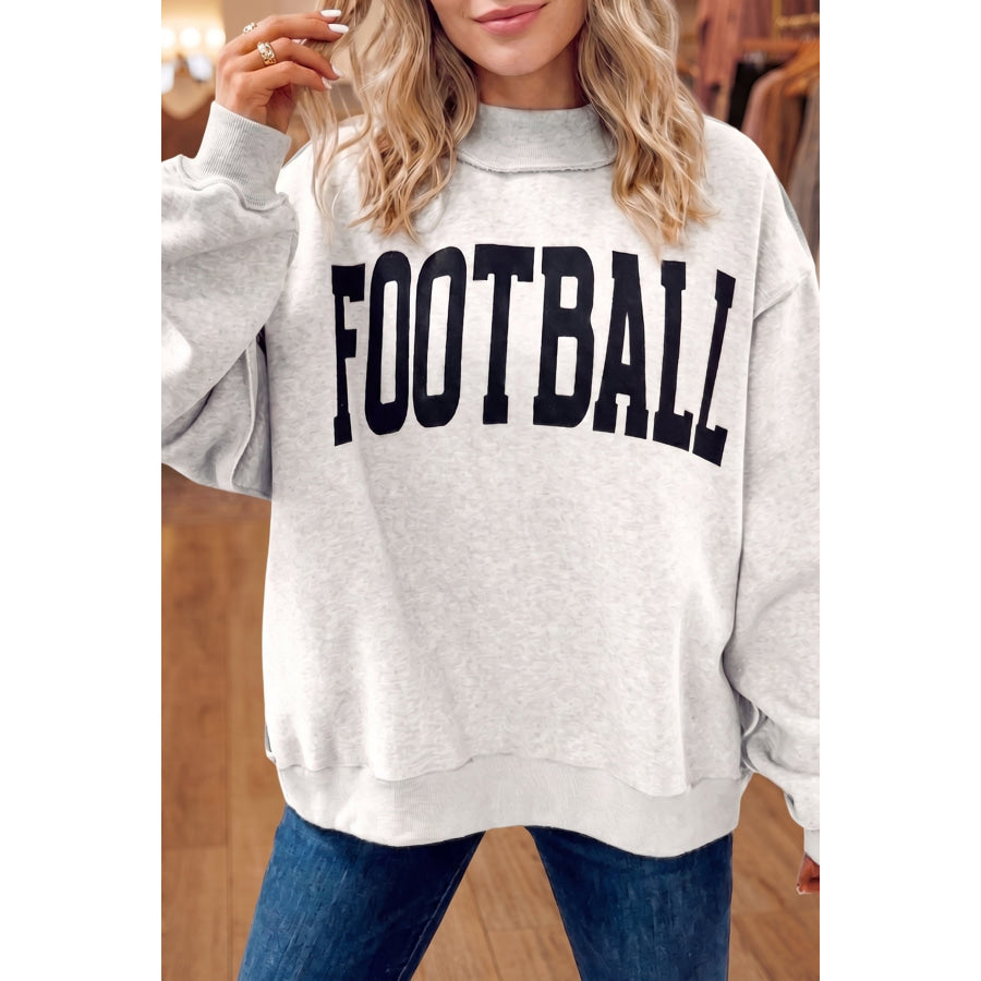 Light Grey High Neck GAMEDAY/ FOOTBALL Double Side Printed Reversible Sweatshirt Tops/Sweatshirts & Hoodies
