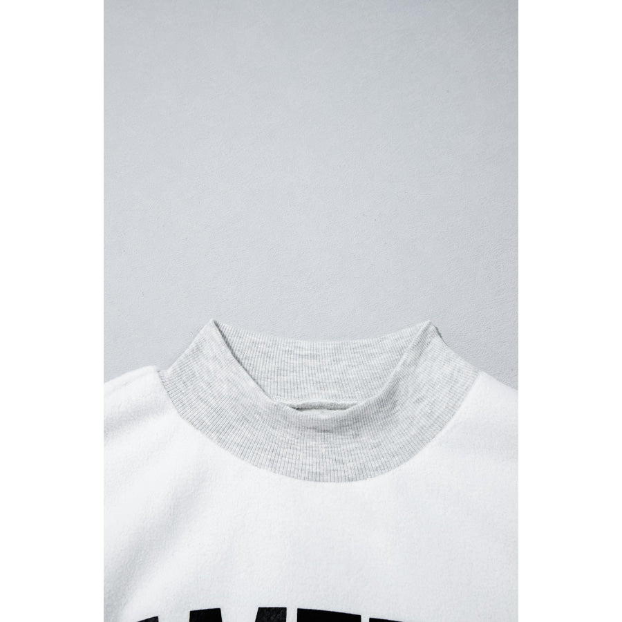Light Grey High Neck GAMEDAY/ FOOTBALL Double Side Printed Reversible Sweatshirt Tops/Sweatshirts & Hoodies