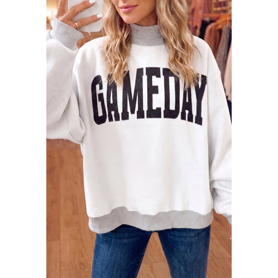 Light Grey High Neck GAMEDAY/ FOOTBALL Double Side Printed Reversible Sweatshirt Tops/Sweatshirts & Hoodies