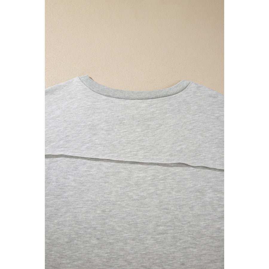Light Grey Long Sleeve Patch Embroidery Tunic Plus Size Blouse Plus Size/Plus Size Tops/Plus Size Long Sleeve Tops