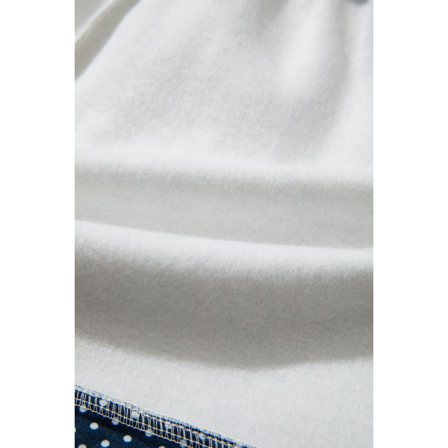 Light Grey Polka Dot Patchwork Mock Neck Pullover Casual Shorts Set Two Piece Sets/Short Sets