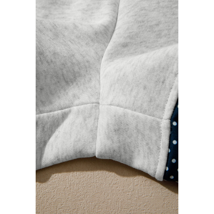 Light Grey Polka Dot Patchwork Mock Neck Pullover Casual Shorts Set Two Piece Sets/Short Sets