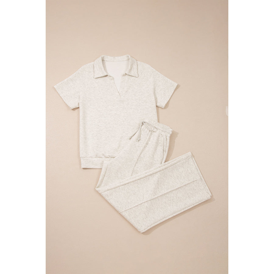 Light Grey Polo Tee Casual Pant Set Two Piece Sets/Pant Sets