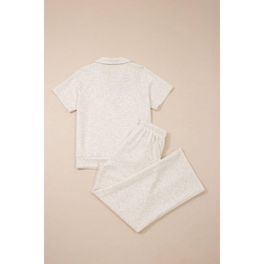 Light Grey Polo Tee Casual Pant Set Two Piece Sets/Pant Sets