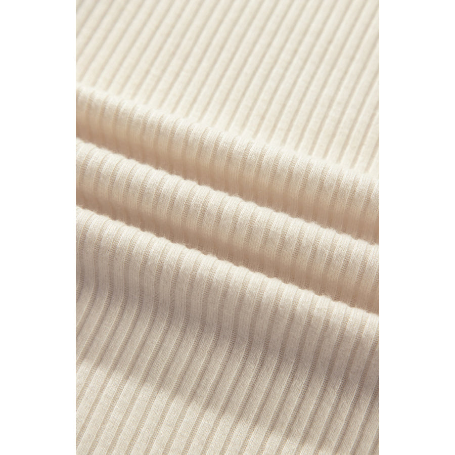 Light Grey Ribbed Denim Colorblock Detail Button Collar Long Sleeve Top Tops/Long Tops