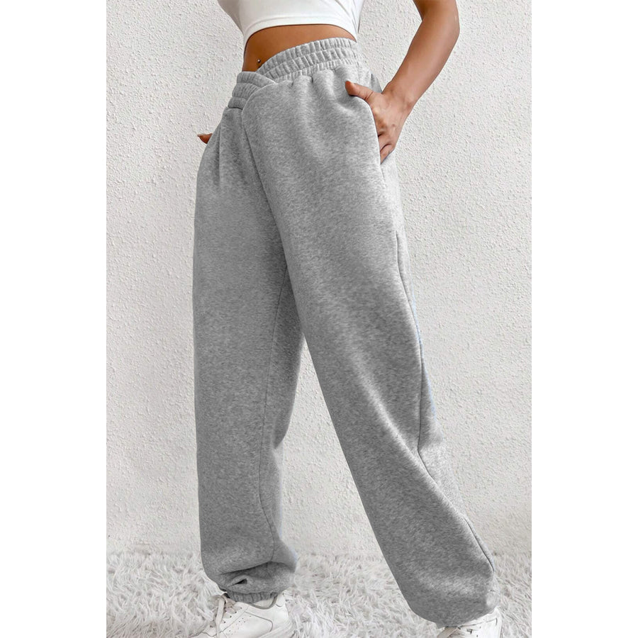 Light Grey Solid Color Crisscross Elastic Waist Sweatpants Bottoms/Pants & Culotte