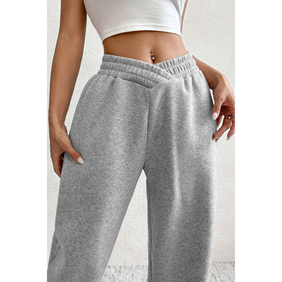Light Grey Solid Color Crisscross Elastic Waist Sweatpants Bottoms/Pants & Culotte