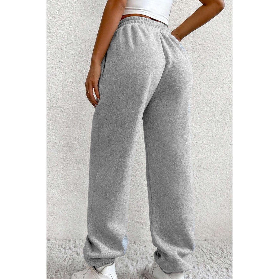 Light Grey Solid Color Crisscross Elastic Waist Sweatpants Bottoms/Pants & Culotte