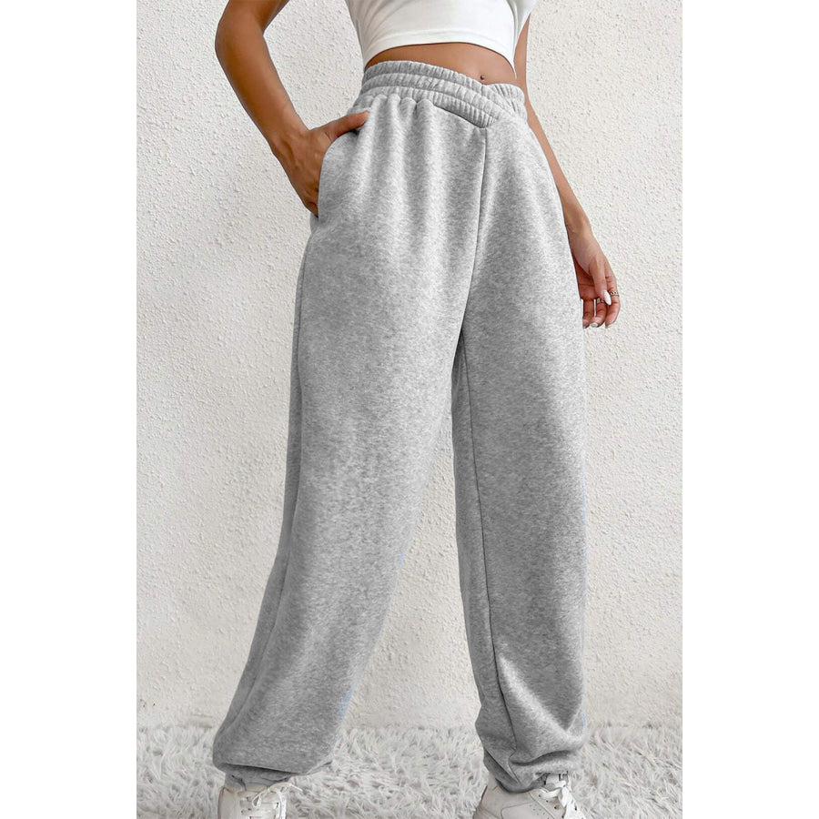 Light Grey Solid Color Crisscross Elastic Waist Sweatpants Bottoms/Pants & Culotte