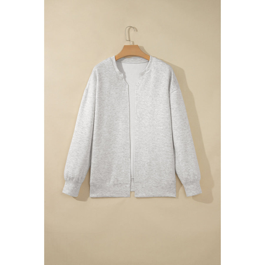 Light Grey Solid Color Zip Front Jacket Style Sweatshirt Tops/Sweatshirts & Hoodies