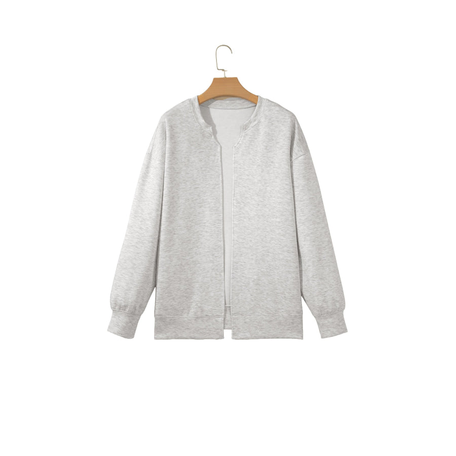 Light Grey Solid Color Zip Front Jacket Style Sweatshirt Tops/Sweatshirts & Hoodies
