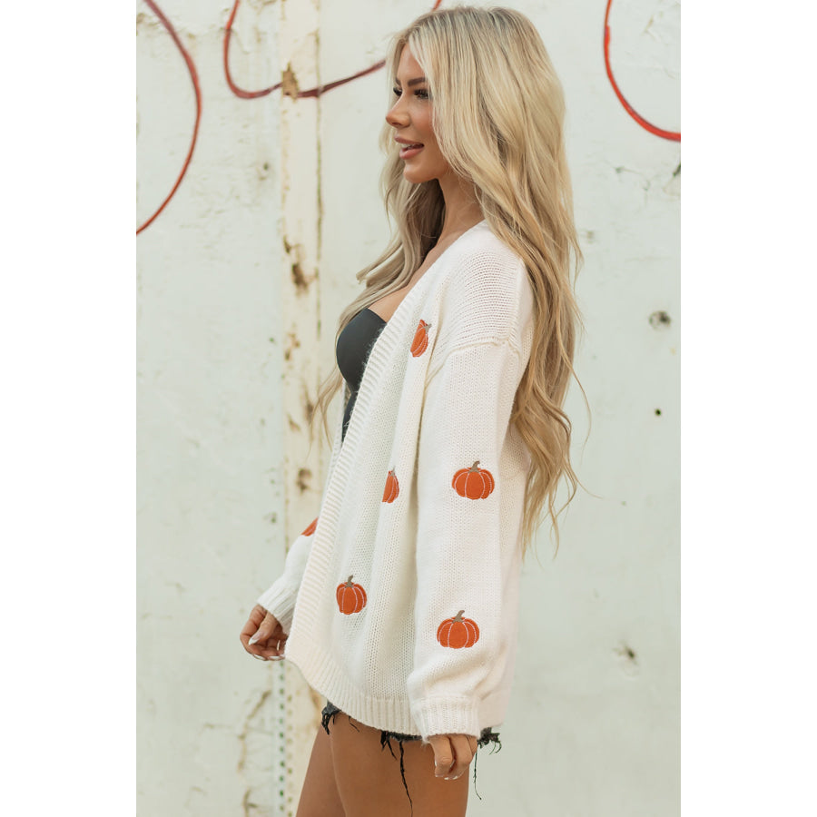 Light Pink Christmas Tree Print Open Front Drop Shoulder Midi Cardigan Sweaters & Cardigans/Cardigans