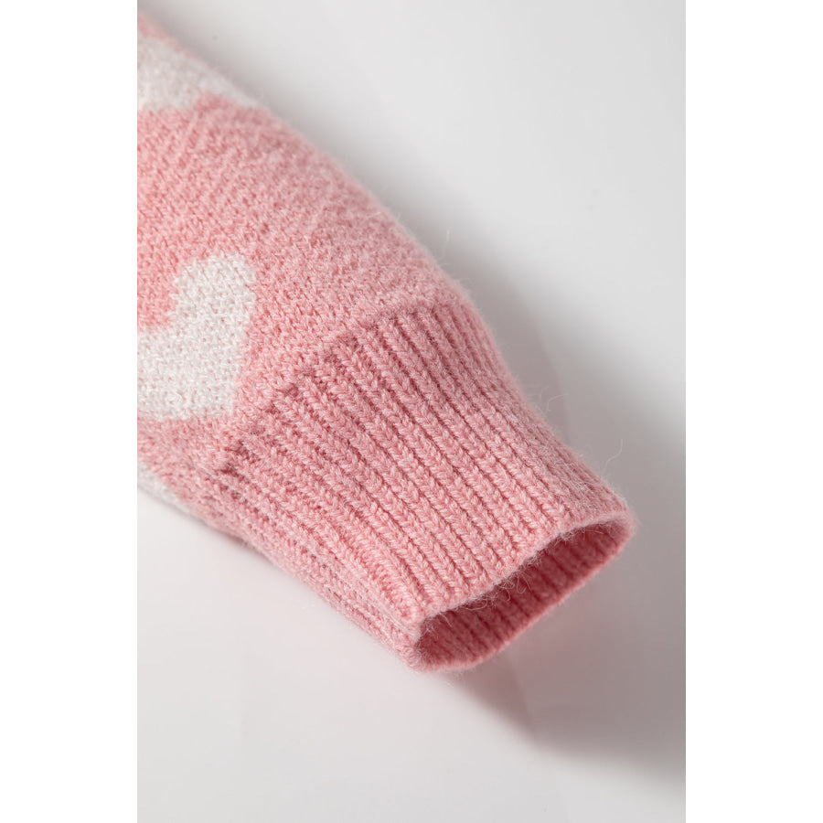 Light Pink Heart Pattern Button Front Cardigan Sweater Sweaters & Cardigans/Cardigans