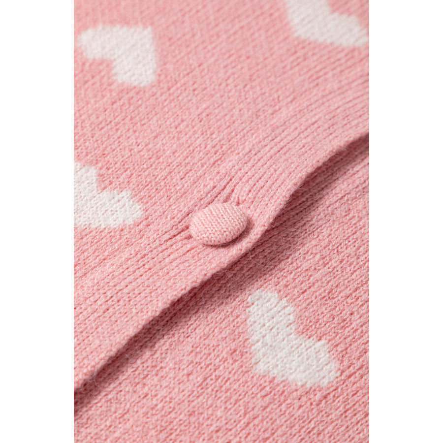Light Pink Heart Pattern Button Front Cardigan Sweater Sweaters & Cardigans/Cardigans
