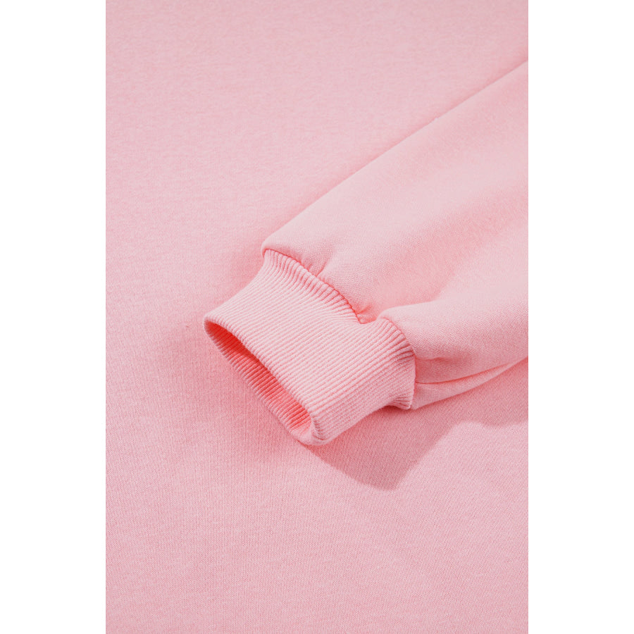 Light Pink High Neck Exposed Seam Drop Shoulder Baggy Pullover Short Set Two Piece Sets/Short Sets