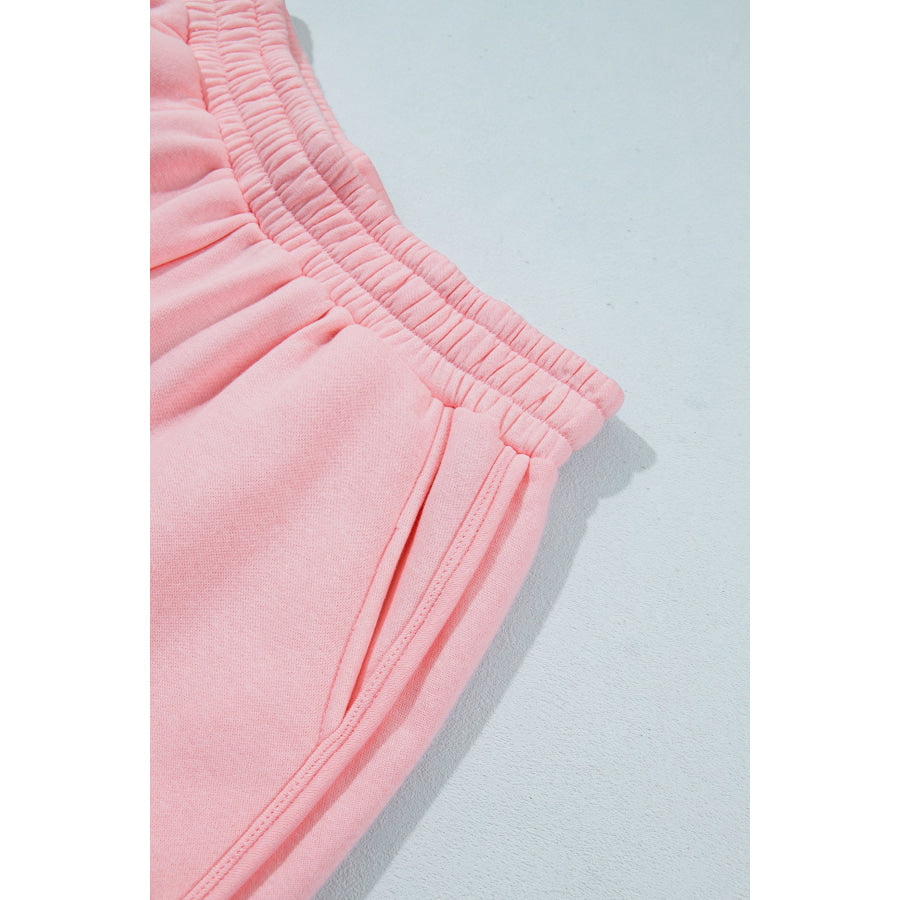 Light Pink High Neck Exposed Seam Drop Shoulder Baggy Pullover Short Set Two Piece Sets/Short Sets