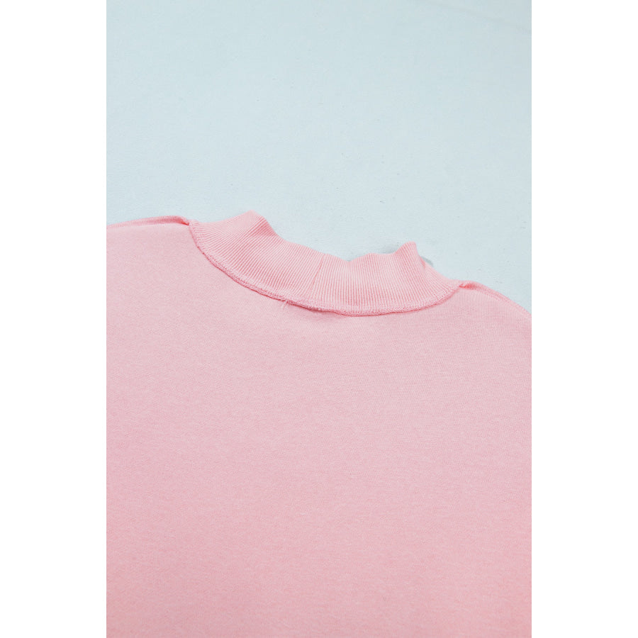 Light Pink High Neck Exposed Seam Drop Shoulder Baggy Pullover Short Set Two Piece Sets/Short Sets