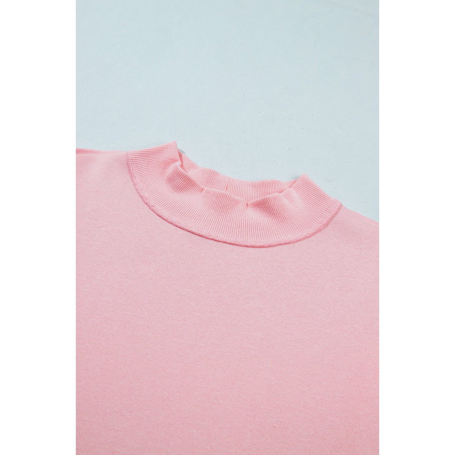 Light Pink High Neck Exposed Seam Drop Shoulder Baggy Pullover Short Set Two Piece Sets/Short Sets