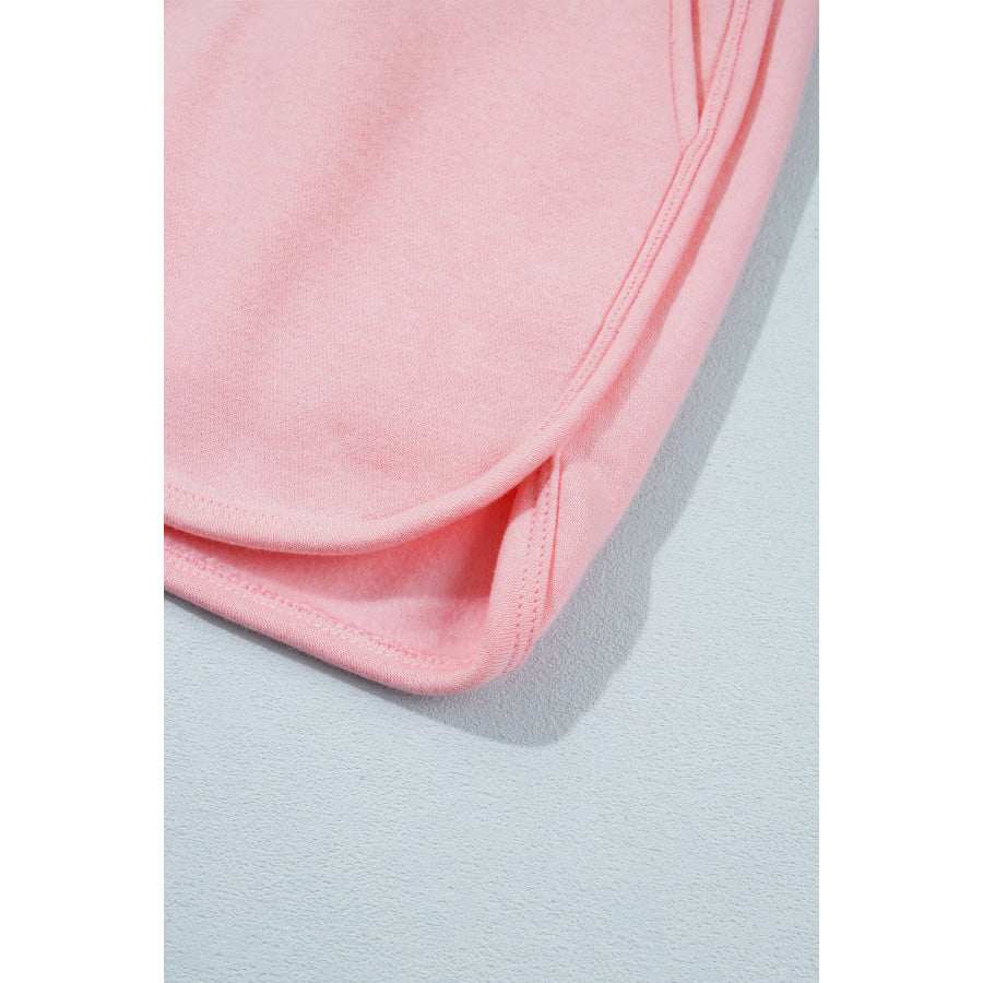 Light Pink High Neck Exposed Seam Drop Shoulder Baggy Pullover Short Set Two Piece Sets/Short Sets