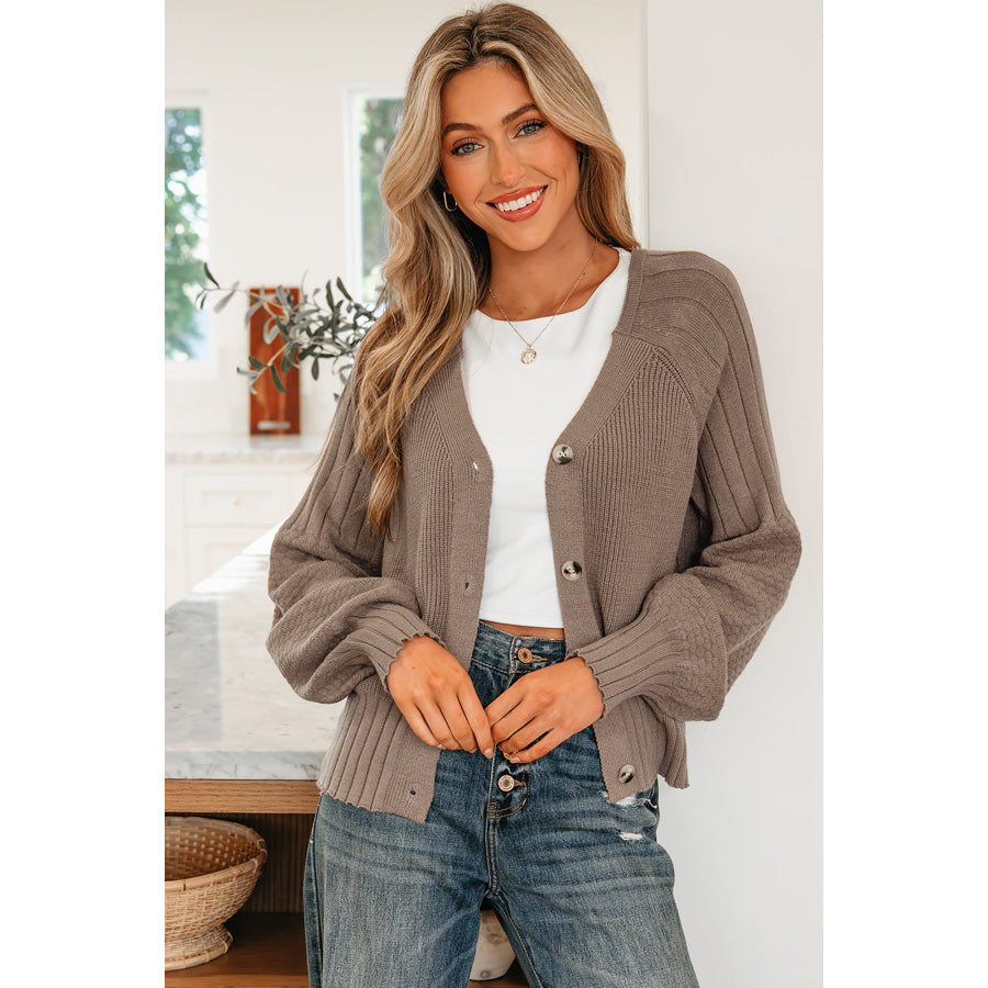 Light Pink Mixed Texture Knit Button V Neck Sweater Cardigan Goat / S / 52% Viscose + 26% Polyester + 22% Polyamide Sweaters &