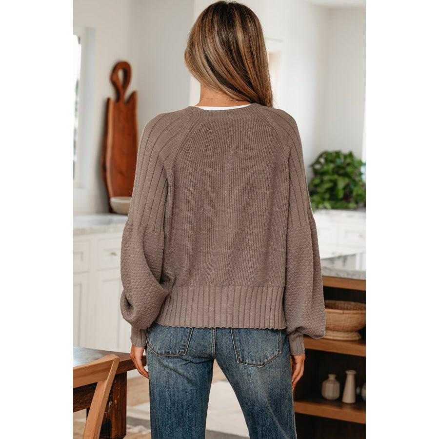 Light Pink Mixed Texture Knit Button V Neck Sweater Cardigan Sweaters & Cardigans/Cardigans