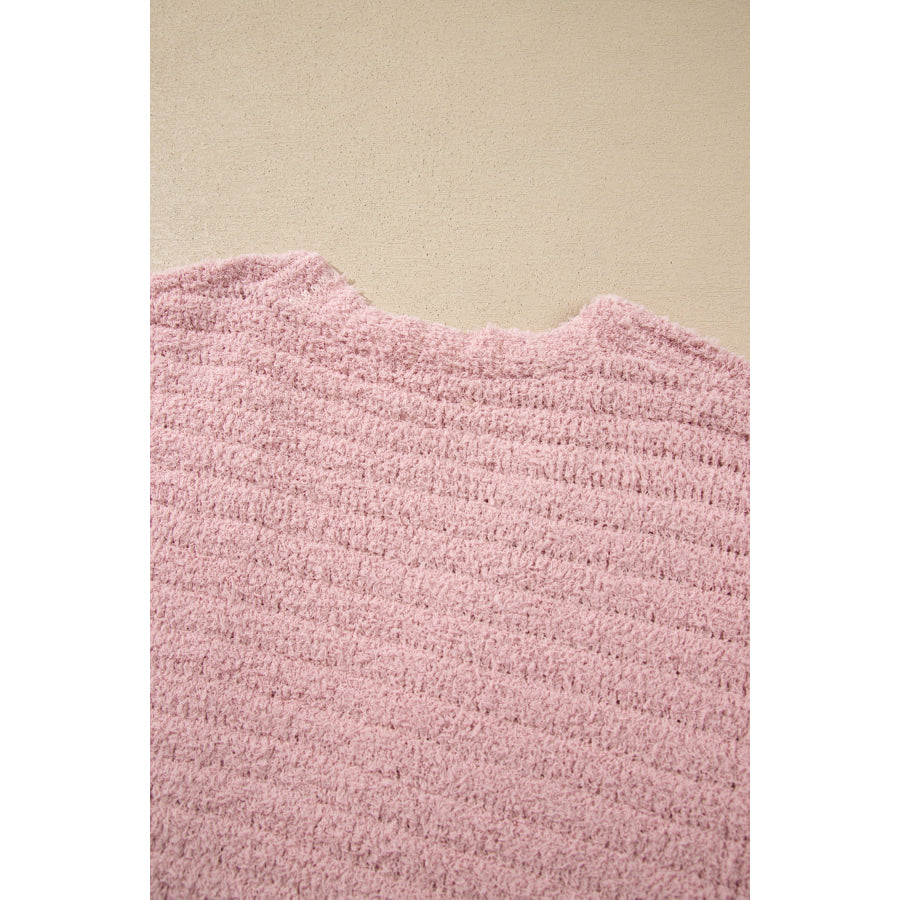 Light Pink Open Front Soft Fuzzy Ribbed Sweater Cardigan Sweaters & Cardigans/Cardigans