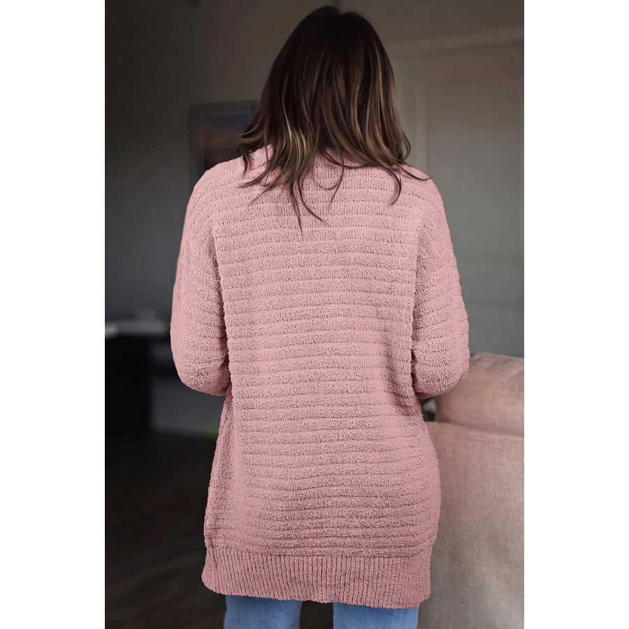 Light Pink Open Front Soft Fuzzy Ribbed Sweater Cardigan Sweaters & Cardigans/Cardigans
