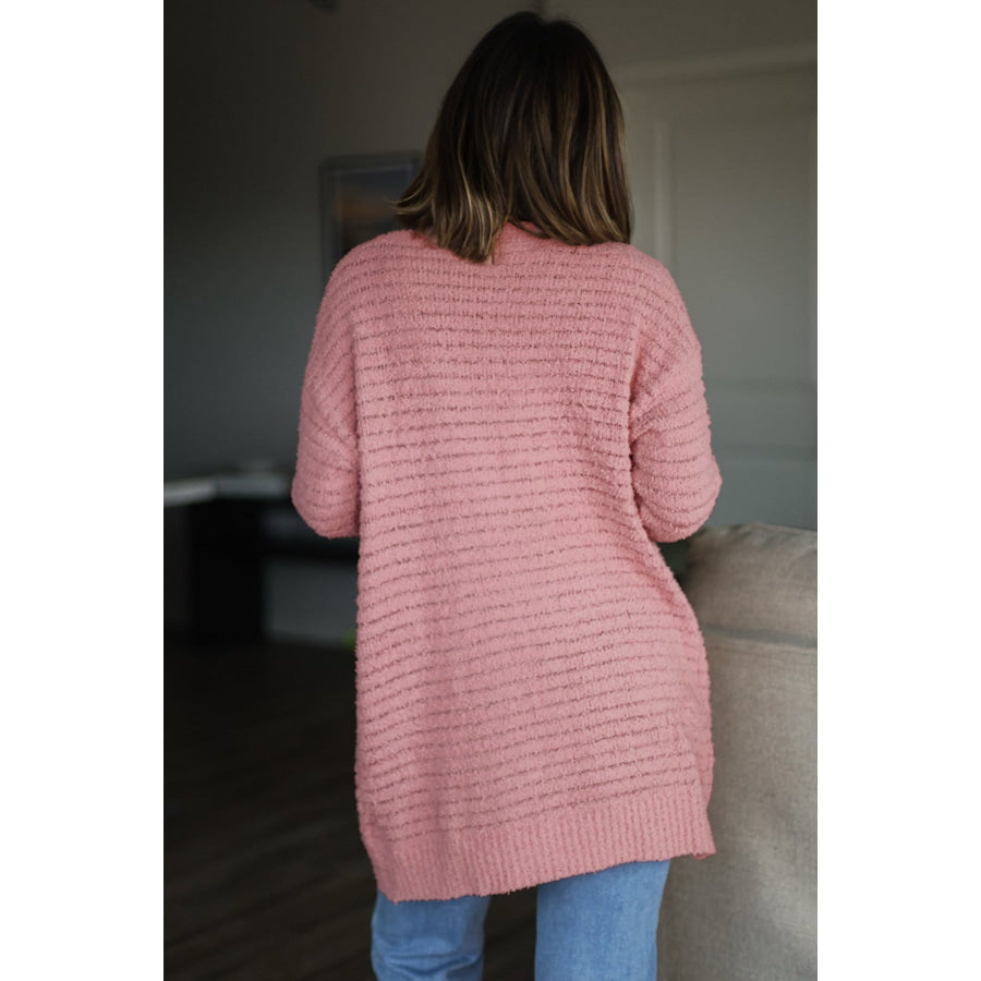 Light Pink Open Front Soft Fuzzy Ribbed Sweater Cardigan Sweaters & Cardigans/Cardigans