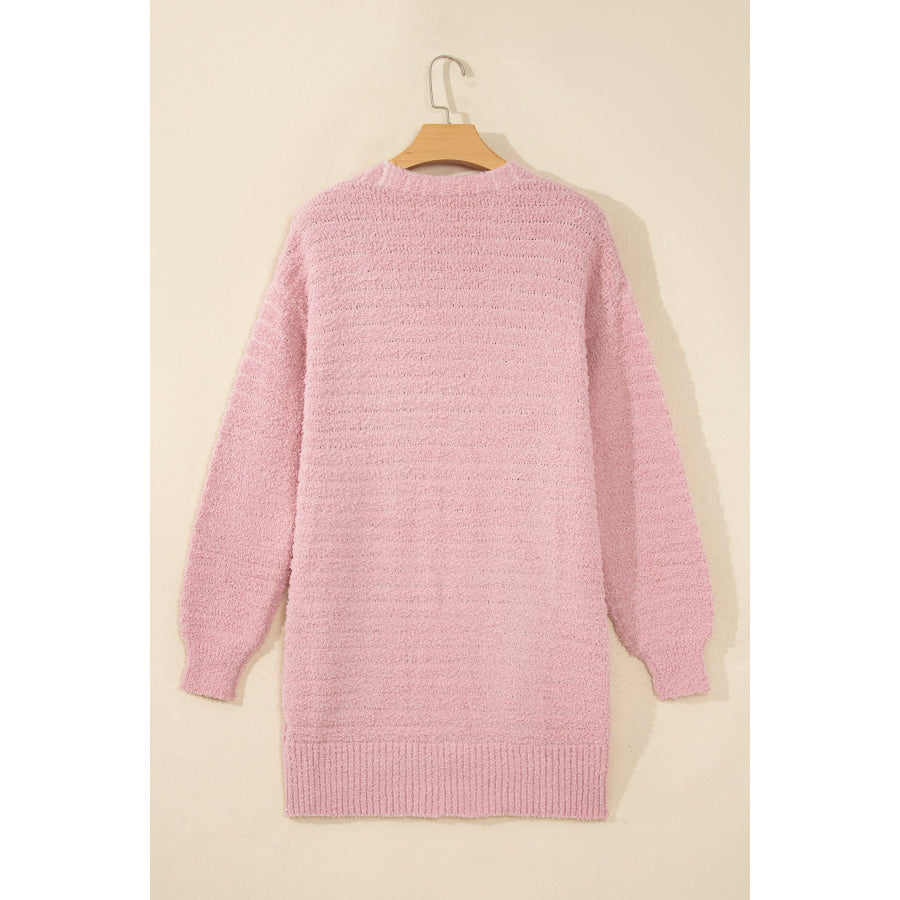 Light Pink Open Front Soft Fuzzy Ribbed Sweater Cardigan Sweaters & Cardigans/Cardigans