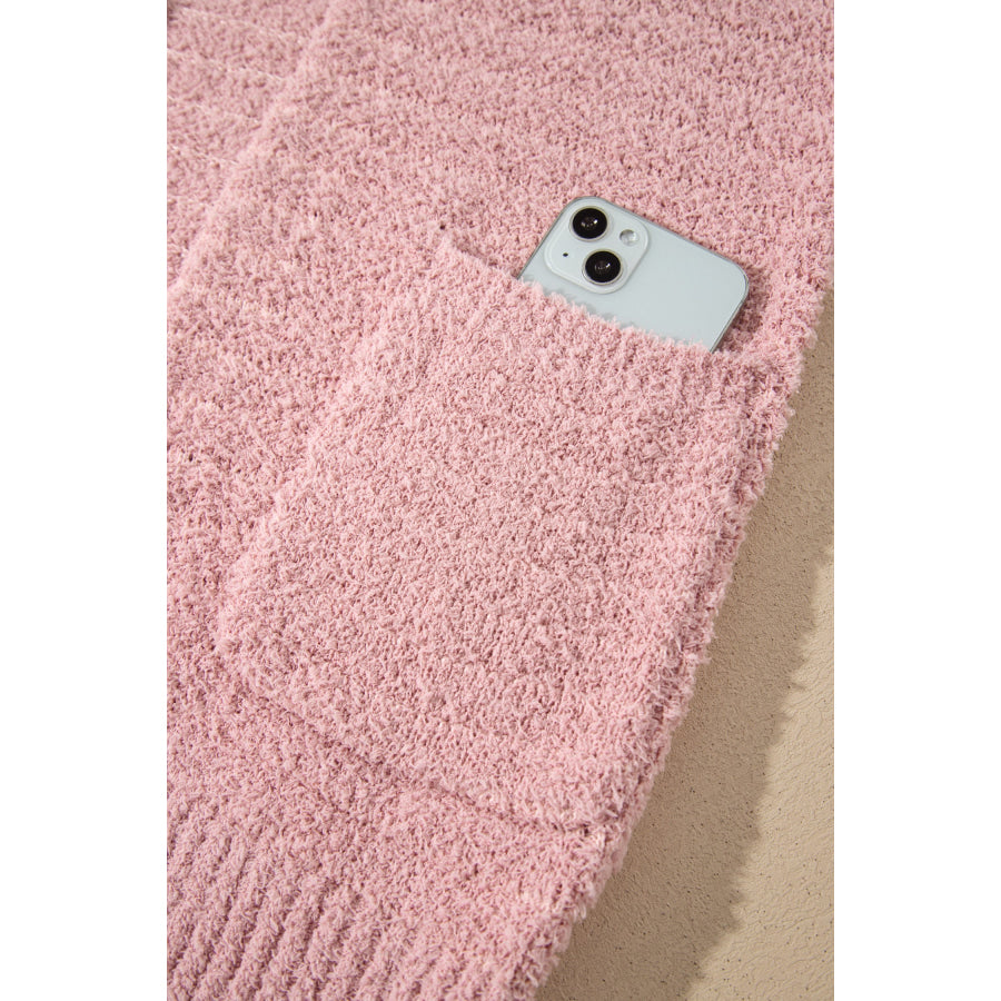 Light Pink Open Front Soft Fuzzy Ribbed Sweater Cardigan Sweaters & Cardigans/Cardigans