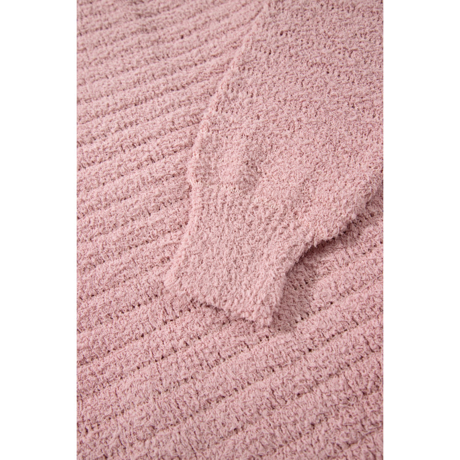 Light Pink Open Front Soft Fuzzy Ribbed Sweater Cardigan Sweaters & Cardigans/Cardigans