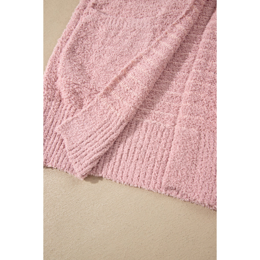 Light Pink Open Front Soft Fuzzy Ribbed Sweater Cardigan Sweaters & Cardigans/Cardigans