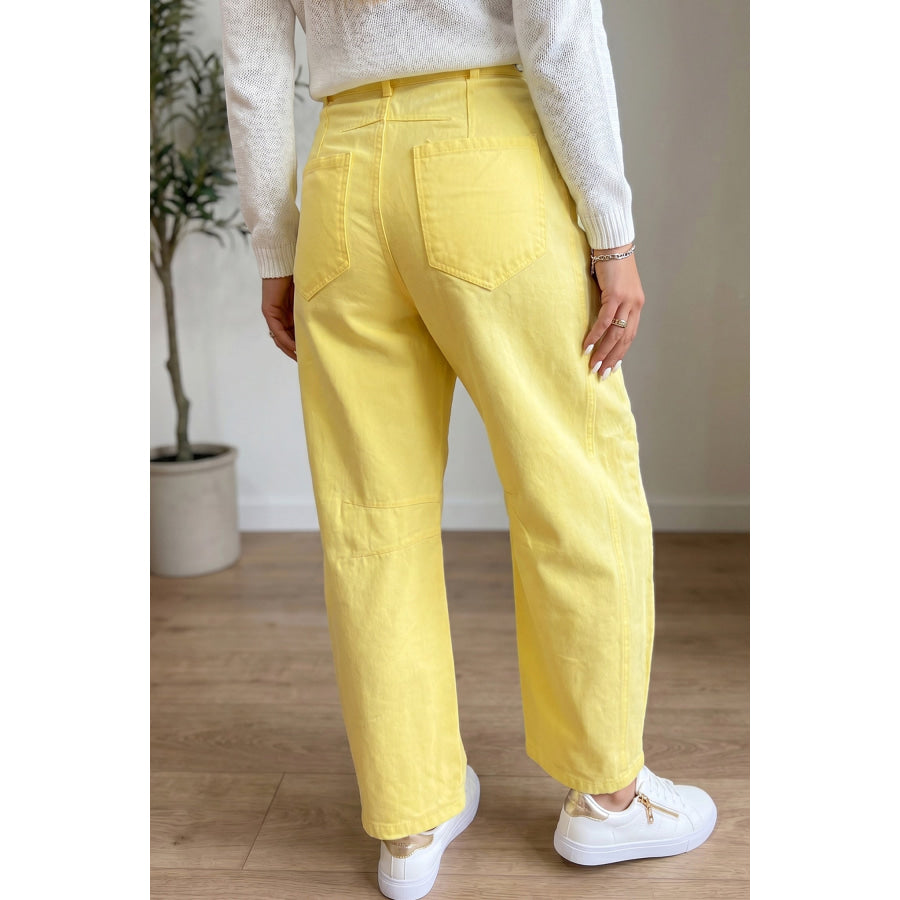 Light Pink Solid Color Grommet Detail Knot Waist Barrel Jeans Bottoms/Jeans
