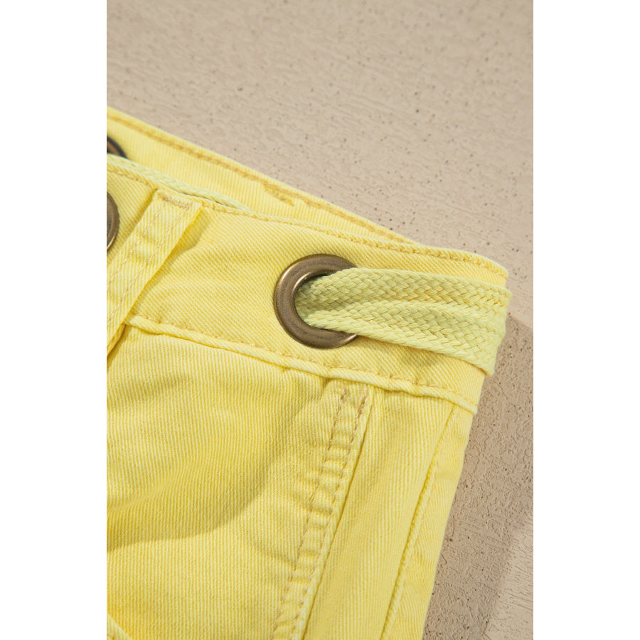 Light Pink Solid Color Grommet Detail Knot Waist Barrel Jeans Bottoms/Jeans