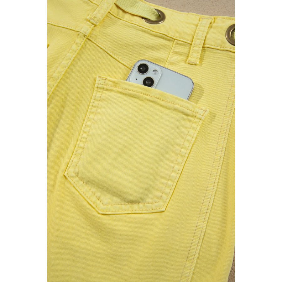 Light Pink Solid Color Grommet Detail Knot Waist Barrel Jeans Bottoms/Jeans