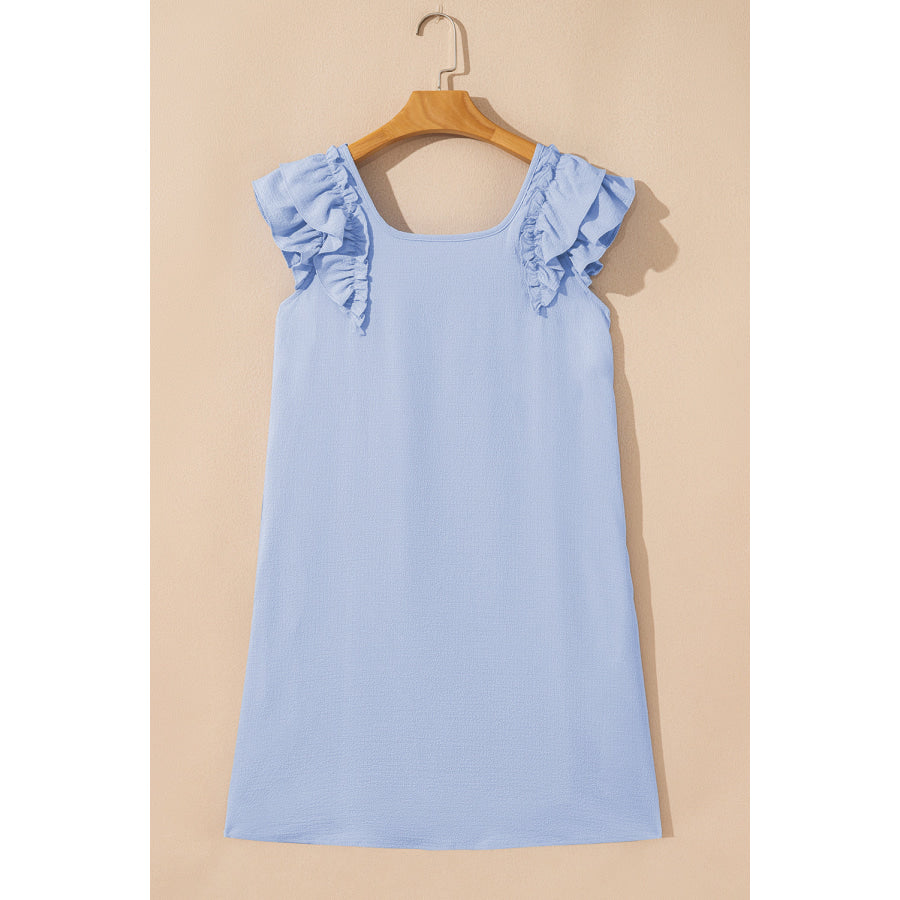 Light Pink Textured Flutter Sleeve Square Neck Bow Back Mini Dress Dresses/Mini Dresses