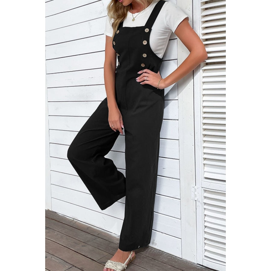 Light Up Your Life Buttoned Straight Leg Overalls Black / S