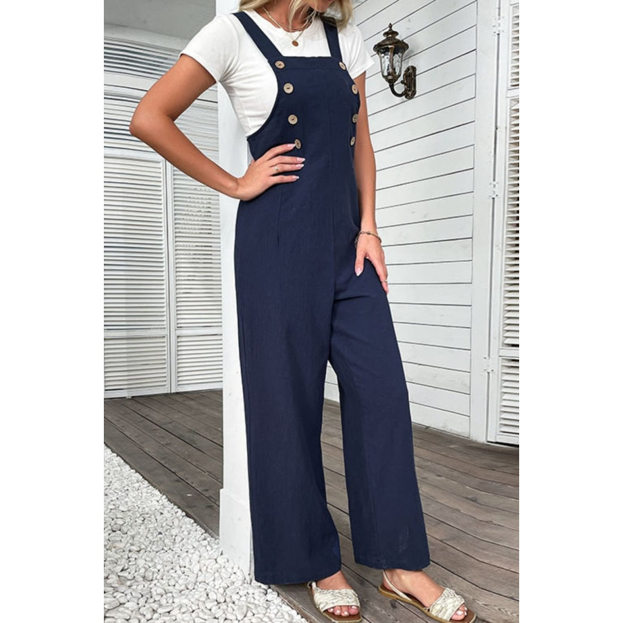 Light Up Your Life Buttoned Straight Leg Overalls Navy / S