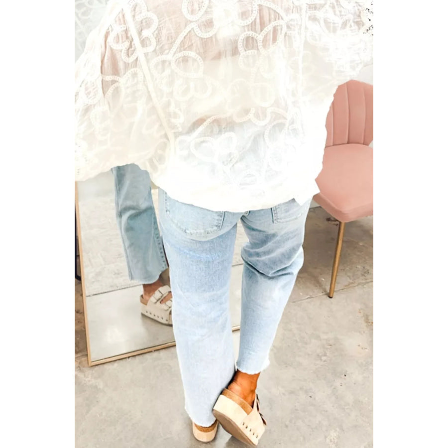 Light Wash Utility Pocket Straight Leg Jeans Apparel and Accessories