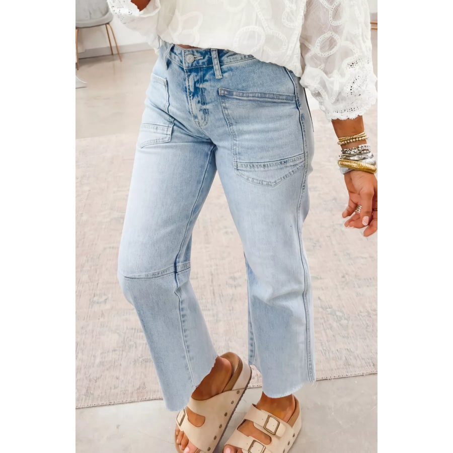 Light Wash Utility Pocket Straight Leg Jeans Apparel and Accessories
