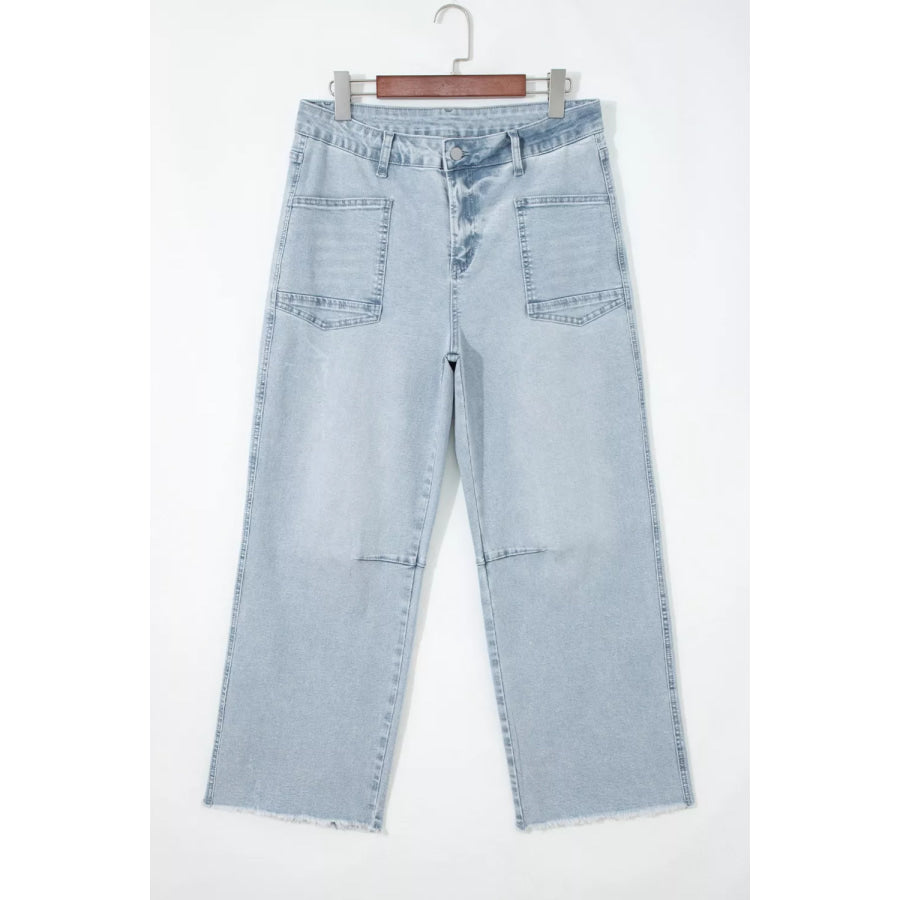 Light Wash Utility Pocket Straight Leg Jeans Apparel and Accessories