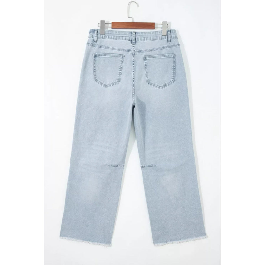 Light Wash Utility Pocket Straight Leg Jeans Apparel and Accessories