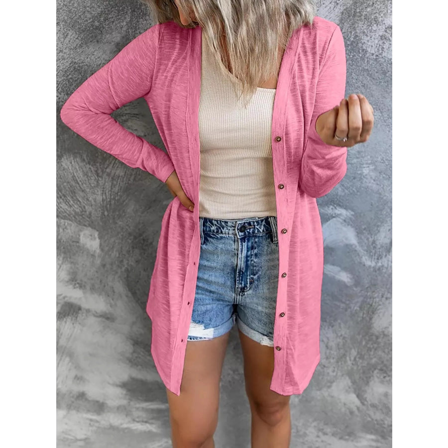 Lightweight Button-Down Cardigan Fuchsia Pink / S Apparel and Accessories