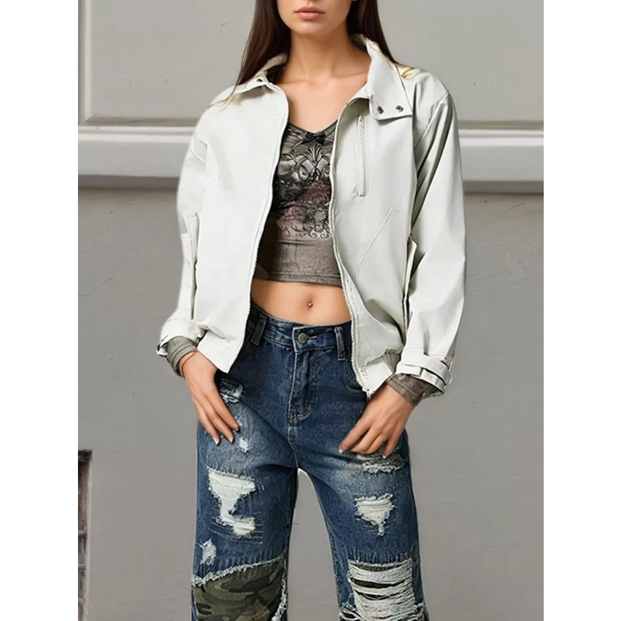 Lightweight Casual Zip-Up Jacket Ivory / One Size Apparel and Accessories