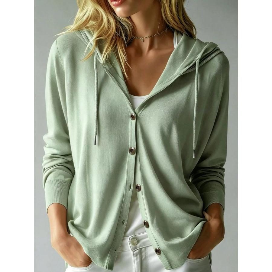 Lightweight Drawstring Hooded Cardigan Army Green / S Apparel and Accessories